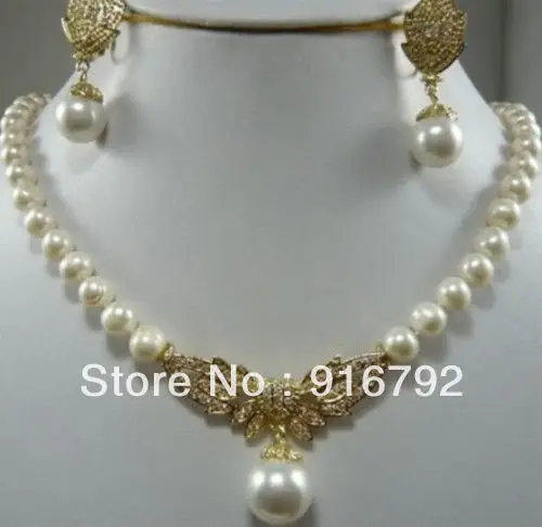 free P&P Charmin 8-9mm White Saltwater Pearl necklace & earring Set