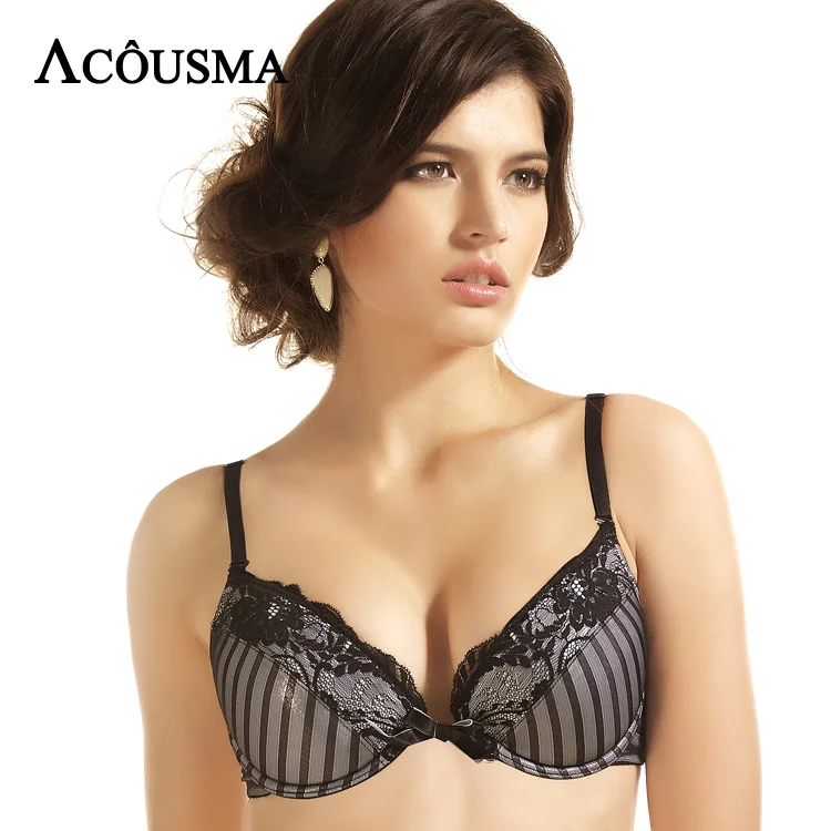 

ACOUSMA Women Sexy Floral Lace Bowknot Decoration Striped 3/4 Cup Push Up Bra Female Brassiere Ladies Lingerie 6 Colors Optional