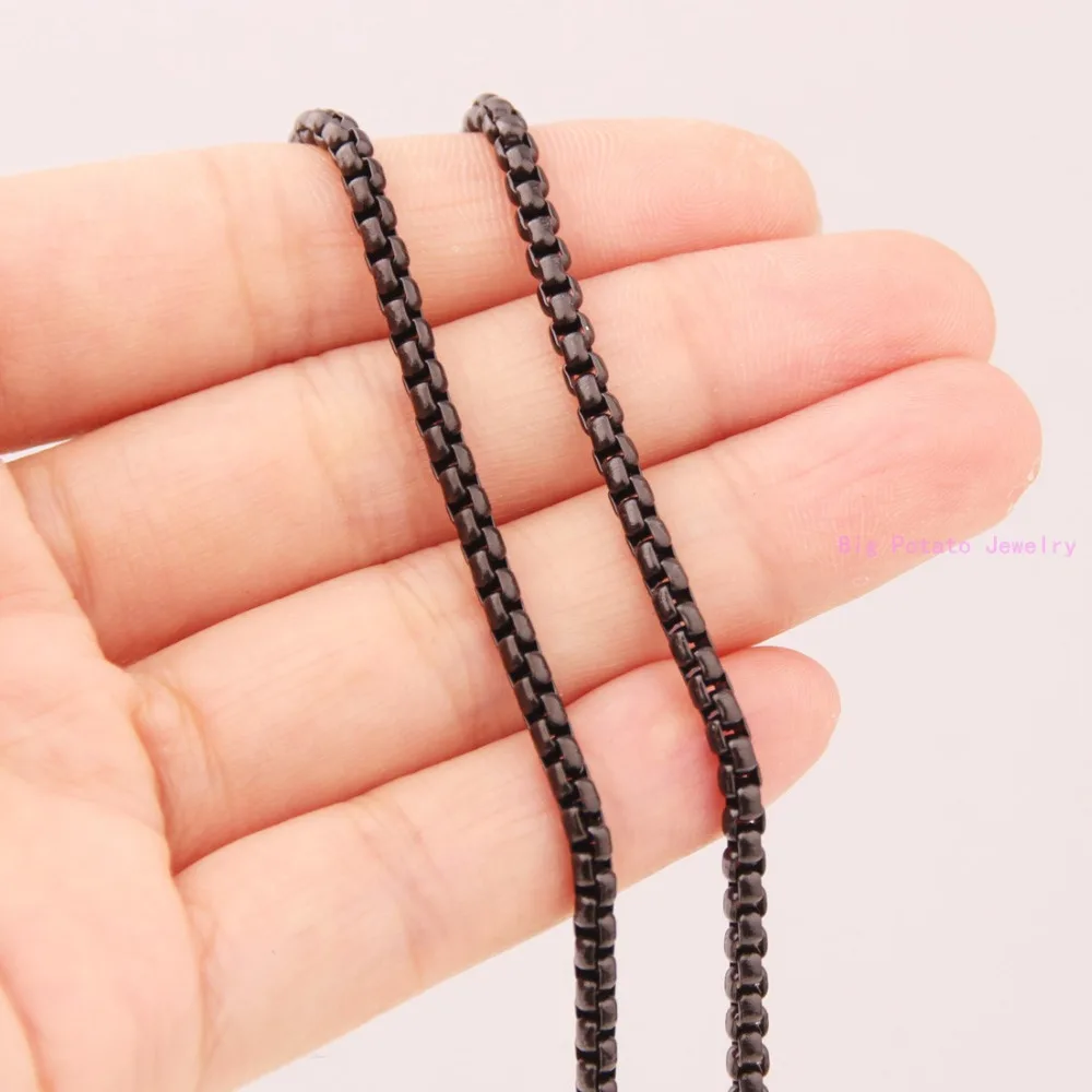 16-40inch Custom Sizes 3MM Wide Classic Black Box Necklace Chain Stainless Steel For Men's Women's Finding Pendant DIY Jewelry