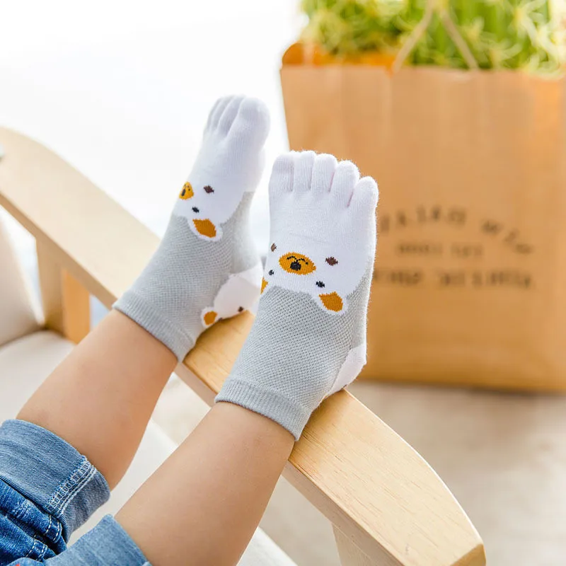 Calcetines de cinco dedos para niño y niña, medias transpirables de malla con dibujos de osos, nuevo diseño