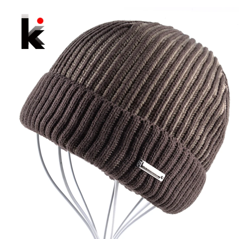 

Winter Mens Beanie Hat Bonnet Knitted Hat Plus Velvet Cap Skullies Thicker Touca Fringe Beanies For Men Keep Warm Caps