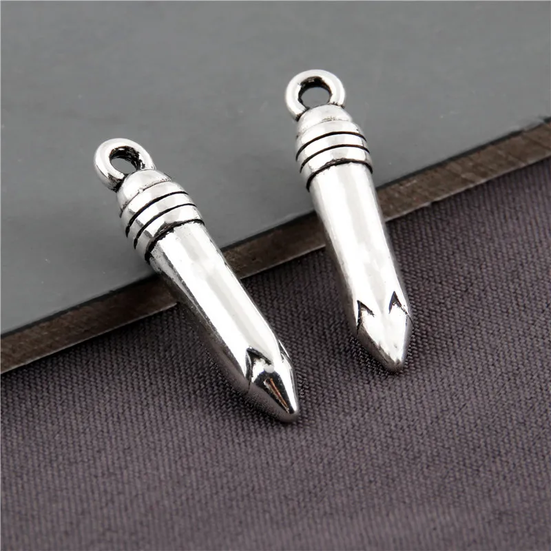 30Pcs  Silver Color Lovely Pencil Charms Fit Student Gift Ornaments Pendant Making Necklaces Accessories Jewelry 22x5mm A3127