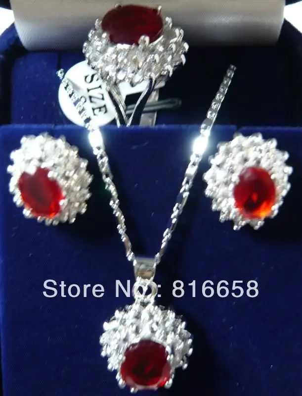 

Fashion jewelry Red gem Crystal Necklace Pendant Earring Ring Set