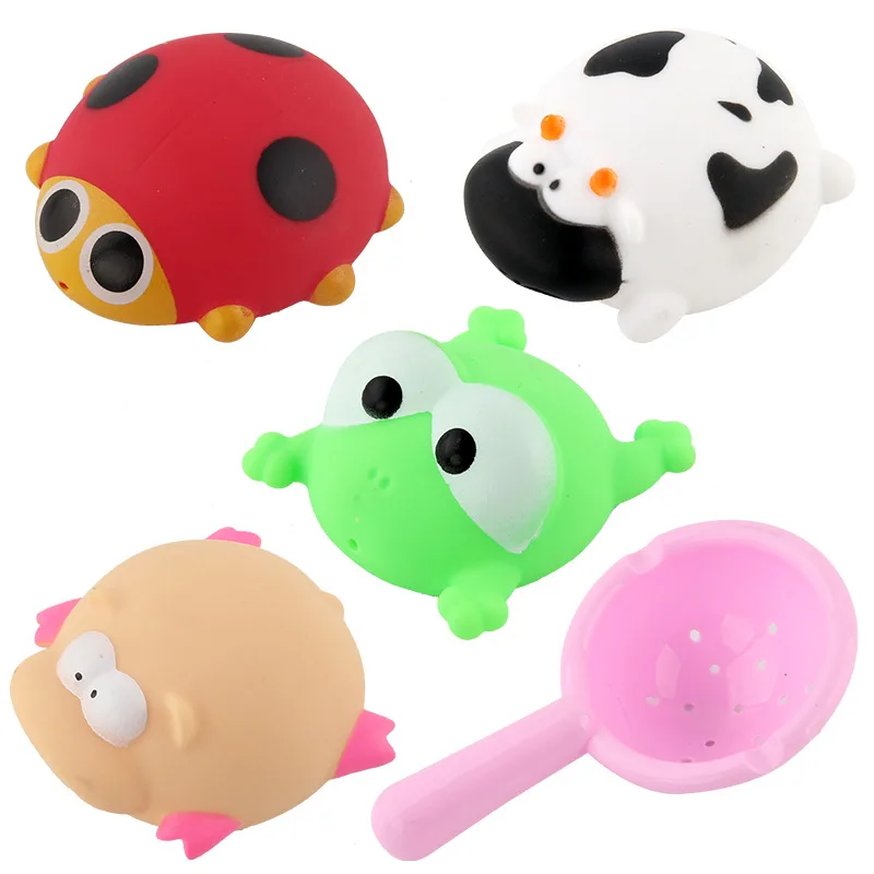 Cartoon Cute Baby Kids Rattle Water Bath Toy Squeeze Rubber Animal Figure Model Duck Cow Frog Shower Bathtub Toy