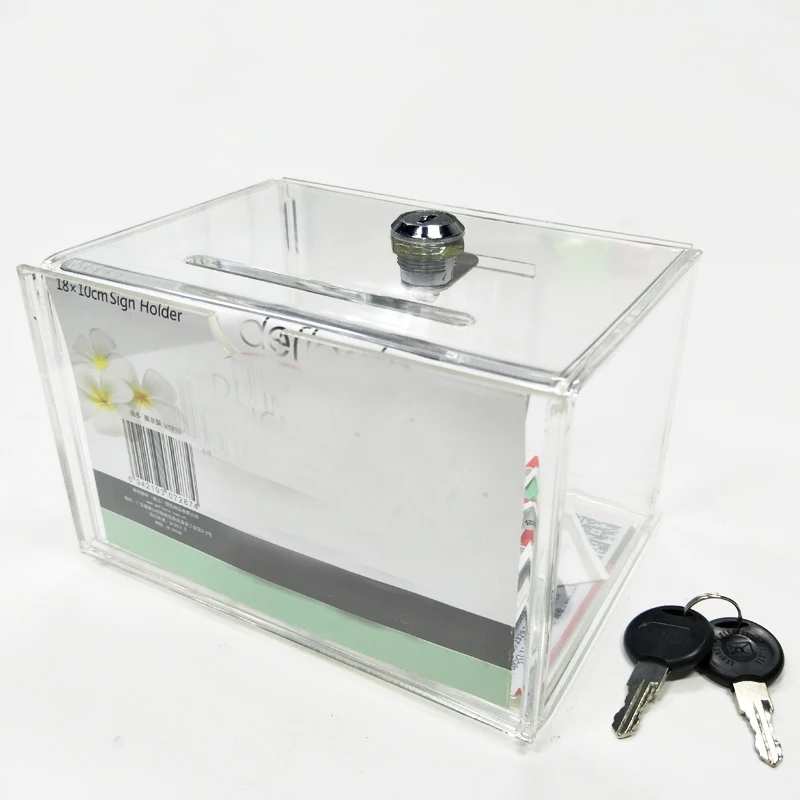 Counter Acrylic Donation Collection Box,Perspex Charity Fundraising Box with Keylock, YGB-007