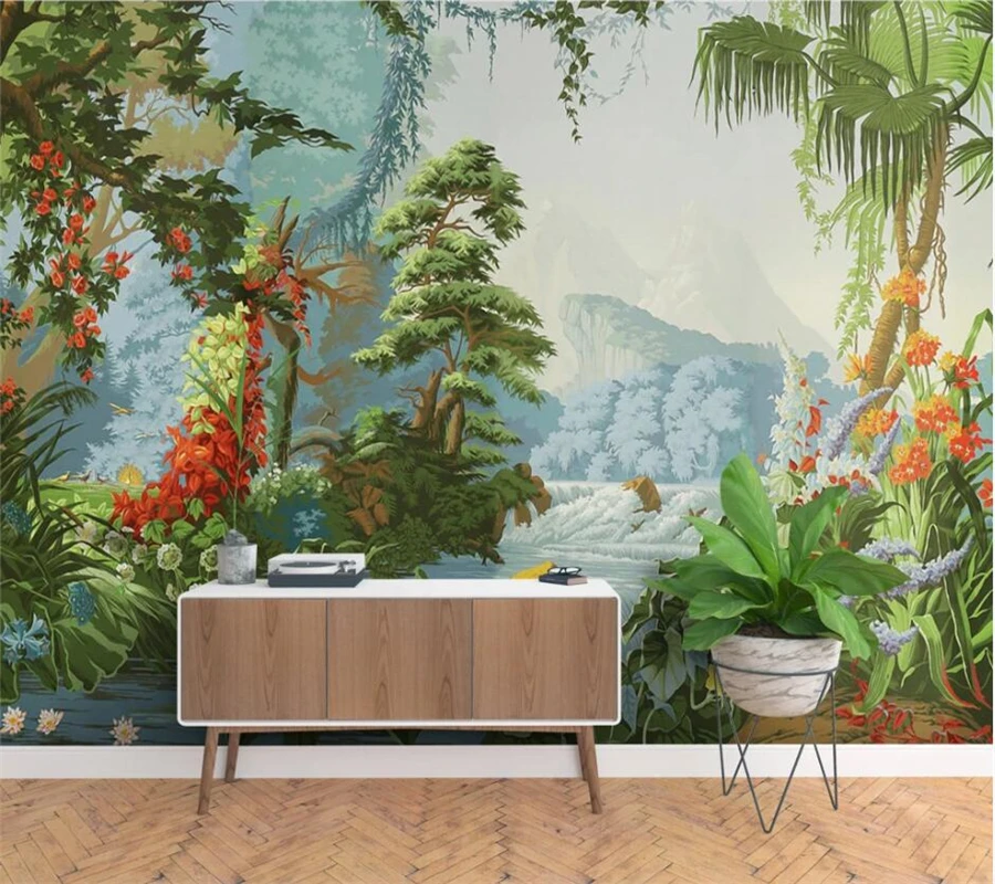 Custom wallpaper 3d photo murals European retro nostalgic court hand-painted idyllic rainforest oil painting mural 3d wallpaper