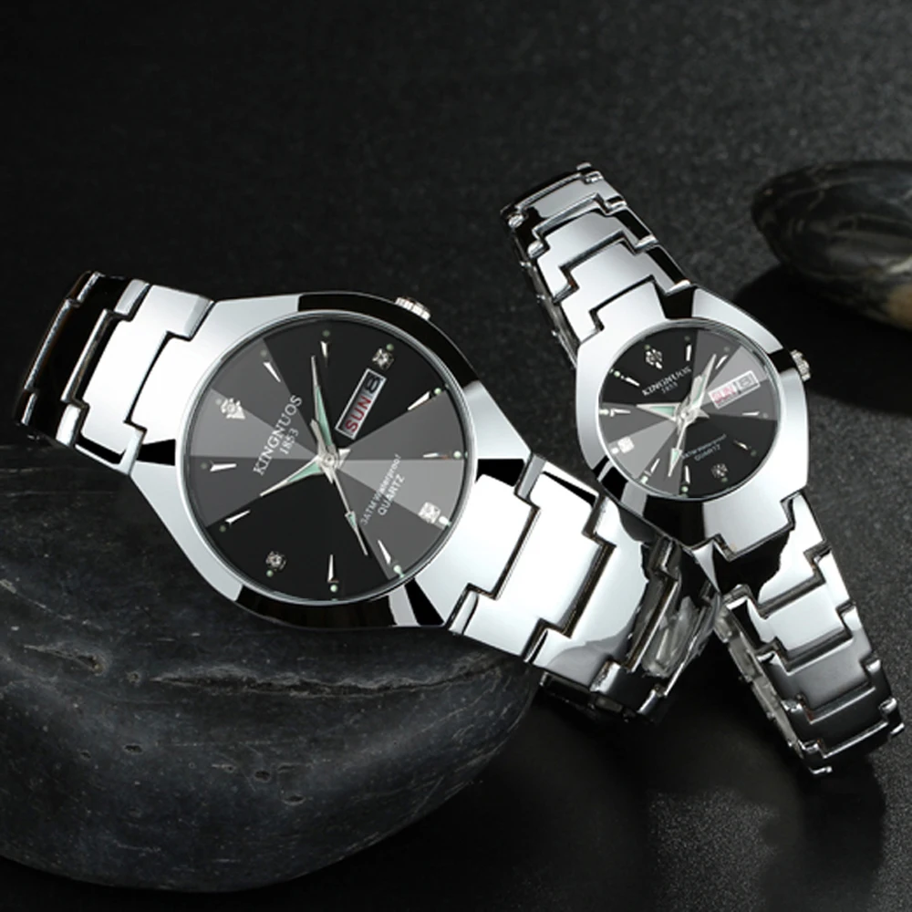 Lovers Watches Luxury Quartz Wrist Watch for Men and Women Hodinky Dual Calender Week Steel Saat Reloj Mujer Hombre Couple Watch