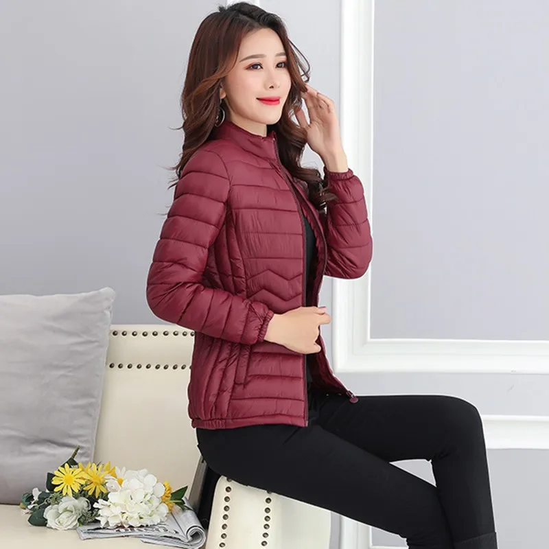 UHYTGF-Thin Short Down Coats para mulheres, feminino Slim Parkas, jaqueta padrão onda, jaquetas de inverno, tamanho grande, 44, 2023