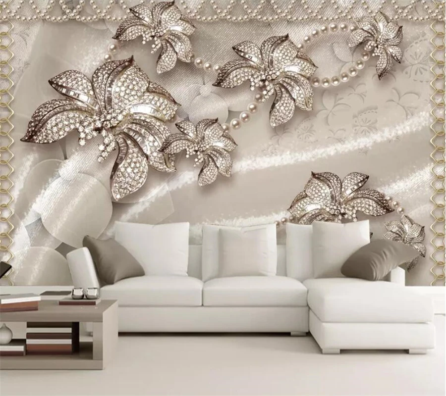 wellyu papel de parede para quarto Custom wallpaper New exquisite luxury jewelry flower soft dress living room TV background