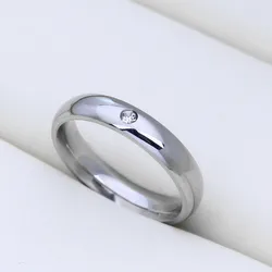 Never Fade 4mm Stainless Steel Solid Zircon Ring Engagement Wedding Charm Rings for Men and Women