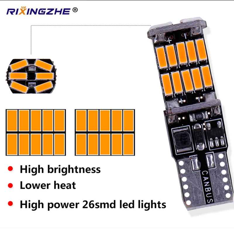 RXZ 10pcs Canbus W5W T10 LED 4014 26SMD 168 T10 LED Bulbs For Car Parking Position Lights,Interior Dome Lights,12V White Amber