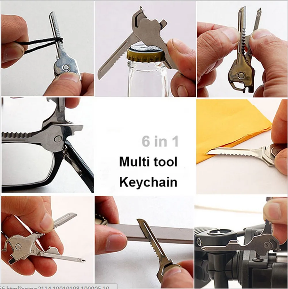 1pcs Stainless Steel 6 In 1 Multi Tool Keychain Utiliity Camping Swiss Pocket Survival Knife