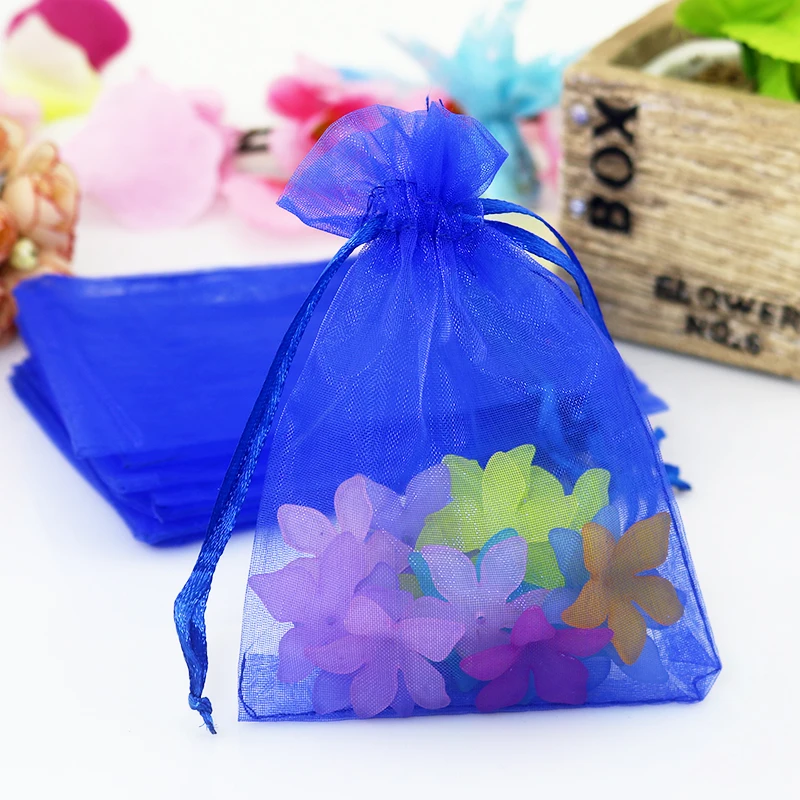 New Fashion 100pcs/lot Royal Blue Organza Bags 7x9cm Small Candy Gifts Jewelry Packaging Bag Cute Gift Bags Jewelry Pouches