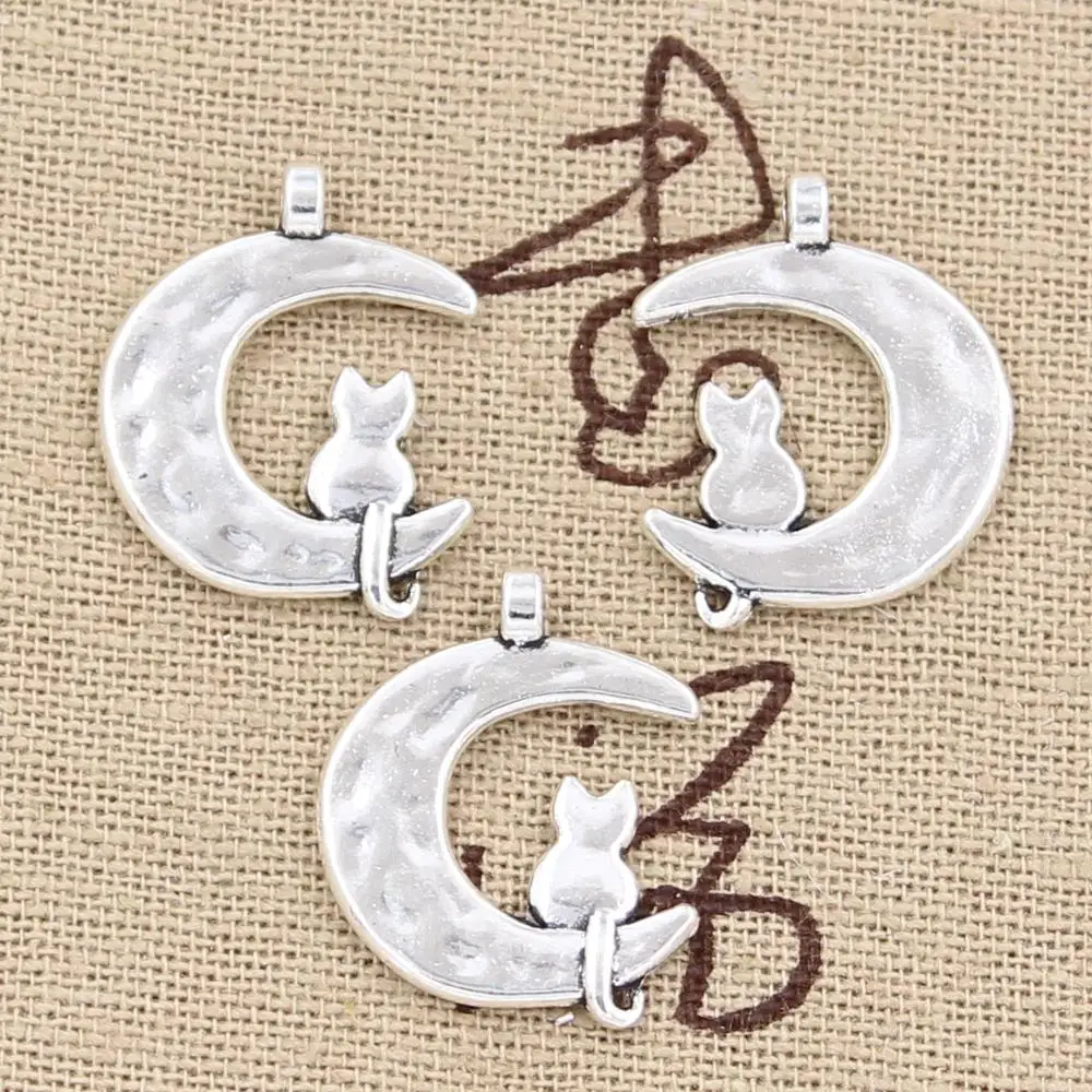 

20pcs Charms Moon Cat 22x18mm Antique Bronze Silver Color Pendants Making DIY Handmade Tibetan Bronze Silver Color Jewelry