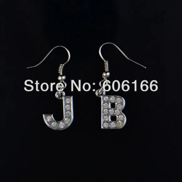 HOT 24Pairs/Lot JB Justin Bieber Belieber Crystal Rhinestone Letters Drop Earrings Fans Fashion Jewelry Free shipping