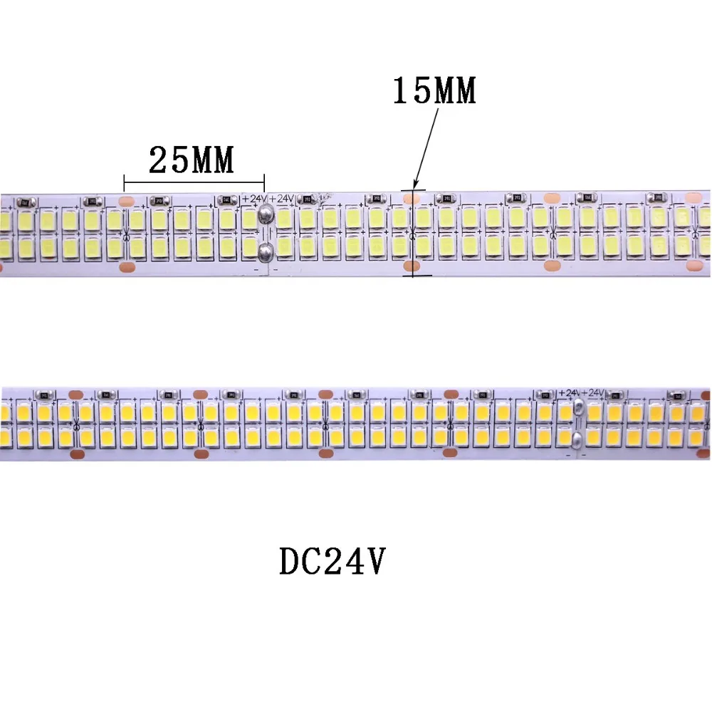 Tira de luces LED de doble fila, cinta luminosa de 12V, 24V, 2835, IP20, no impermeable, 480LED/M, 5m/rollo, blanco cálido