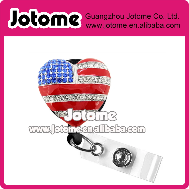 

American Flag Badge Reel, Rhinestone Badge Reel, Red White Blue reel , American Badge Holder, Retractable Badge holder