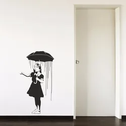 Banksy Umbrella Girl Rain Removable Vinyl Wall Art Sticker Living Room Bedroom Girl Room Hallway Portrait Home Window Decal B091