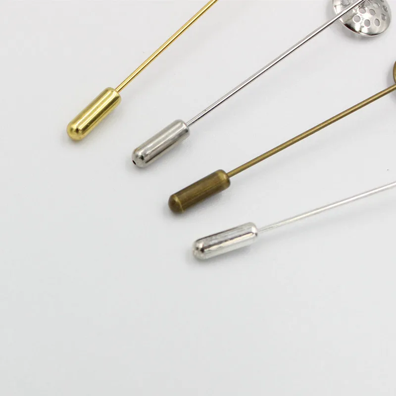 10pcs Gold Silver Plated Copper Long Brooch Safety Pins 12mm Blank Base Trays for DIY Lapel Dress Jewelry Making Brooches Base