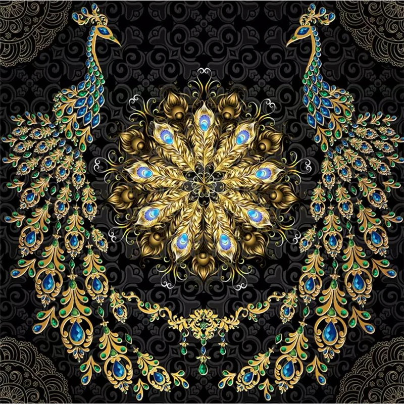 beibehang Custom wallpaper 3d photo mural luxury black gold gem peacock background wall papers home decor papel de parede murals