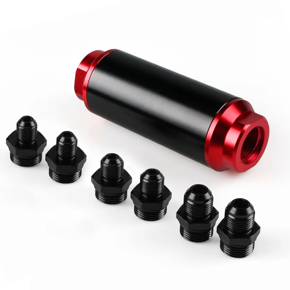 RASTP - Black & Red 60 Micron Swirl Pump AN6 / AN8 / AN10 Fuel Filter Inline High Flow Fuel Turbo RS-FRG014