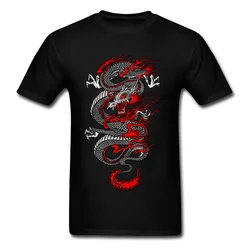 Asian Dragon T-shirt Men Chinese Style T Shirt Mans Black Red Tops Graphic Tees Cotton Clothes O Neck Tshirt Free Shipping