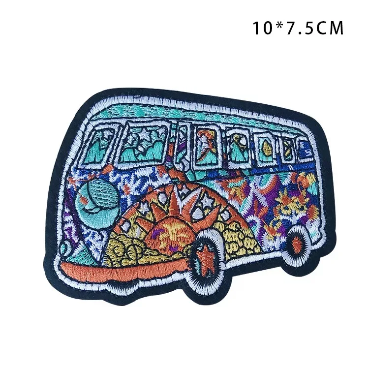 5ps Hippie Bus Patch Psychedelic Art Sewing On Embroidery Patch DIY Embroidered Iron On Applique for Clothes Handmade Hardwork