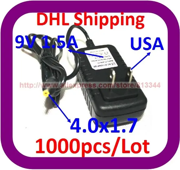 1000pcs/lot AC power adapter 9V 1.5A 1500mA 4.0MM *1.7MM NEW FOR DVD PLAYE US plug 13.5W 4.0MM