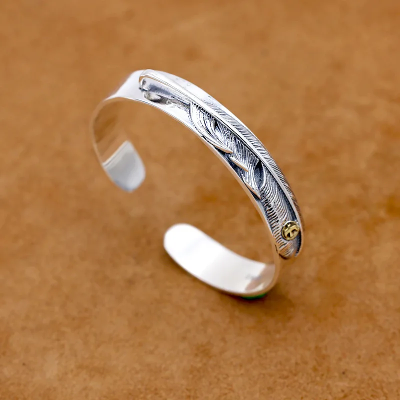 

S925 Sterling Silver Thai Silver Jewelry Takahashi Feather Simple Bangle Korean Men And Women Popular Open Ended Bangles