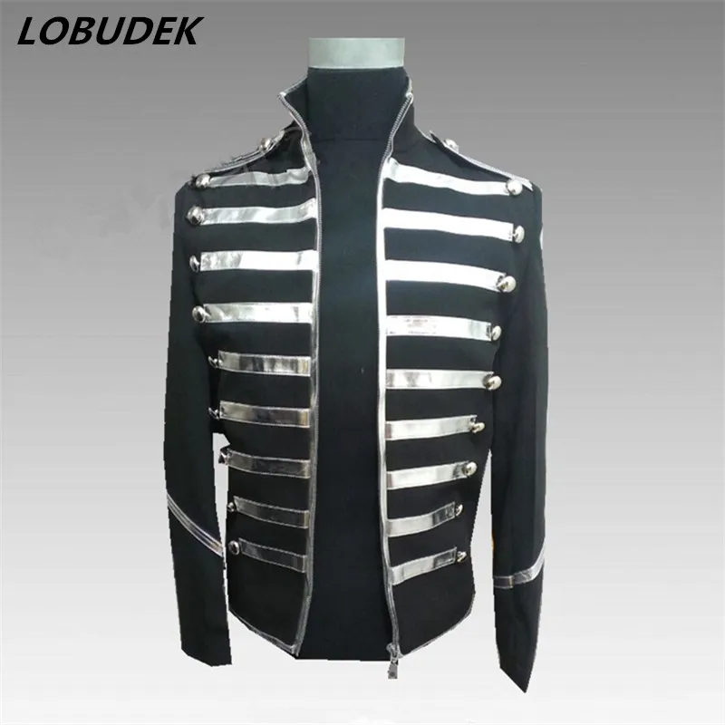 

Men European Star Singer Stage Costume Gold Silvery Sequins Slim Jacket Coat Nightclub Leading Dancer DJ Punk Performance Jacket