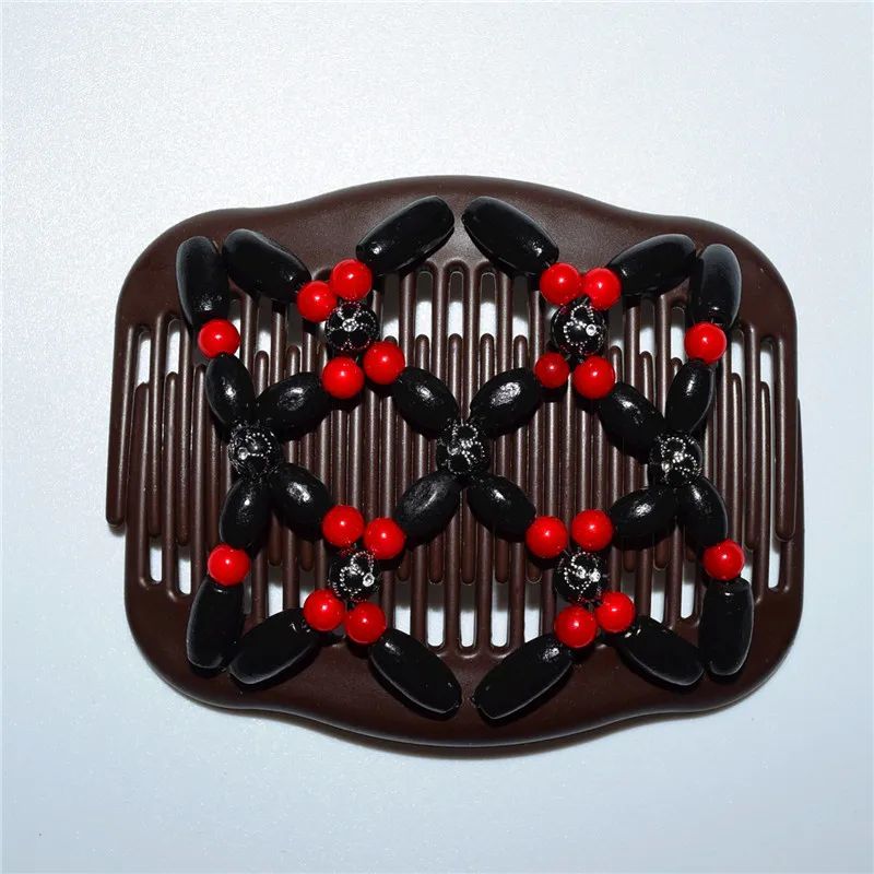 20 pcs/lot red and black Stretchy  Beaded Double Magic Hair Combs Clip  hairpins hair accessories for professional work lady