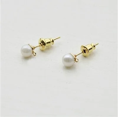 10pcs Round Imitation Pearl Earring Stud With Loop Gold Silver Color Stainless Steel Earrings Post Pins For Diy Jewelry Making