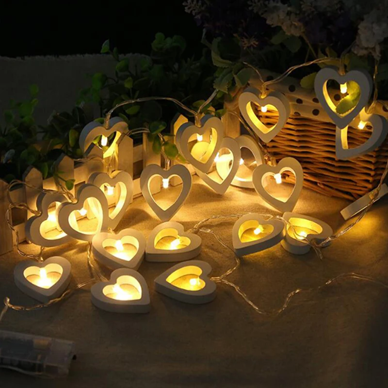 Wooden Peach Heart-Shaped Light String Love Lamp 2.2M/20LEDs AA Battery Powered For Wedding Party Christmas Decor