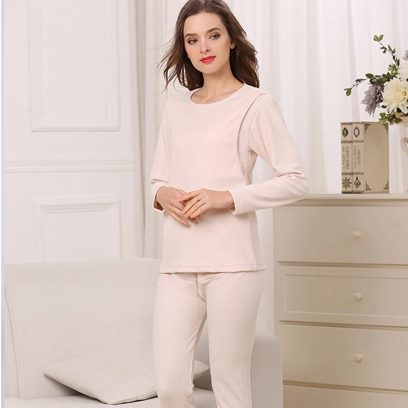 Women's Breastfeeding Pajama Cotton Long Sleeve Maternity Nursing Pajamas Set Nightgrown Sleepwear Pregnancy Pyjamas Autumn