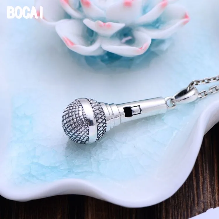 S925 sterling silver vintage Thai silver notes microphone pendant