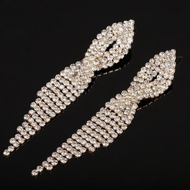 Fashion New Design Crystal Water Drop Tassel Long Earrings Elegant Women Wedding Accessories for Bridal Jewelry E448