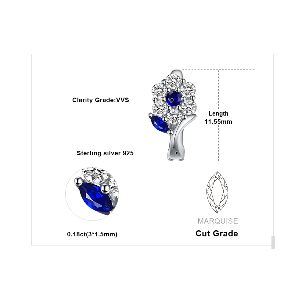 JewelryPalace Flower Created Blue Spinel 925 Sterling Silver Hoop Earrings for Woman Girl Fashion Party Gift Trendy Fine Jewelry