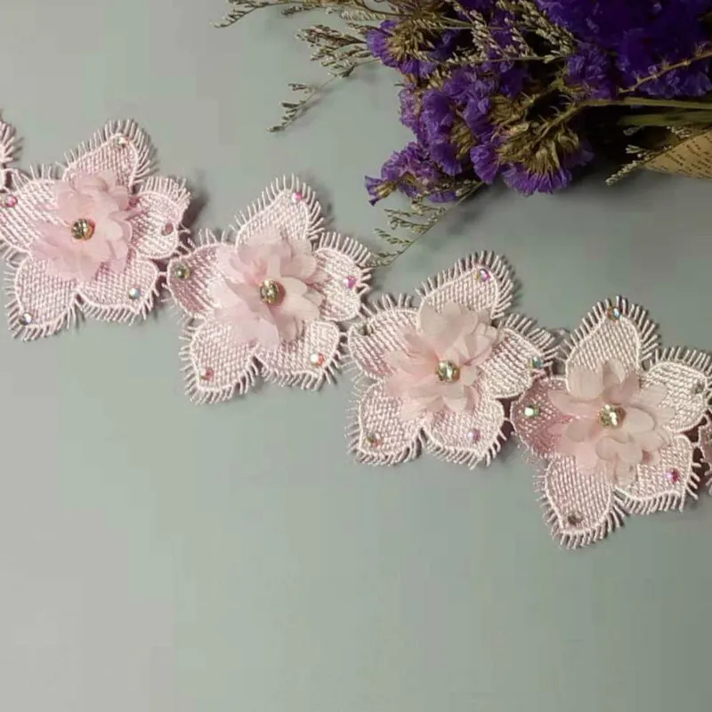 Tissu africain brodé de fleurs de coton 3D rose, dentelle de haute qualité, ruban de garniture, fournitures de couture, artisanat pour costume, 10x, 2018