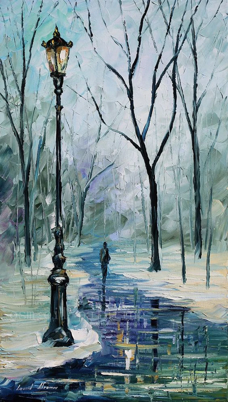 Handmade Modern Abstract Art Work Palette Knife Winter Alley Impressionism Oil Painting On Canvas Unique Christmas Gift Picture