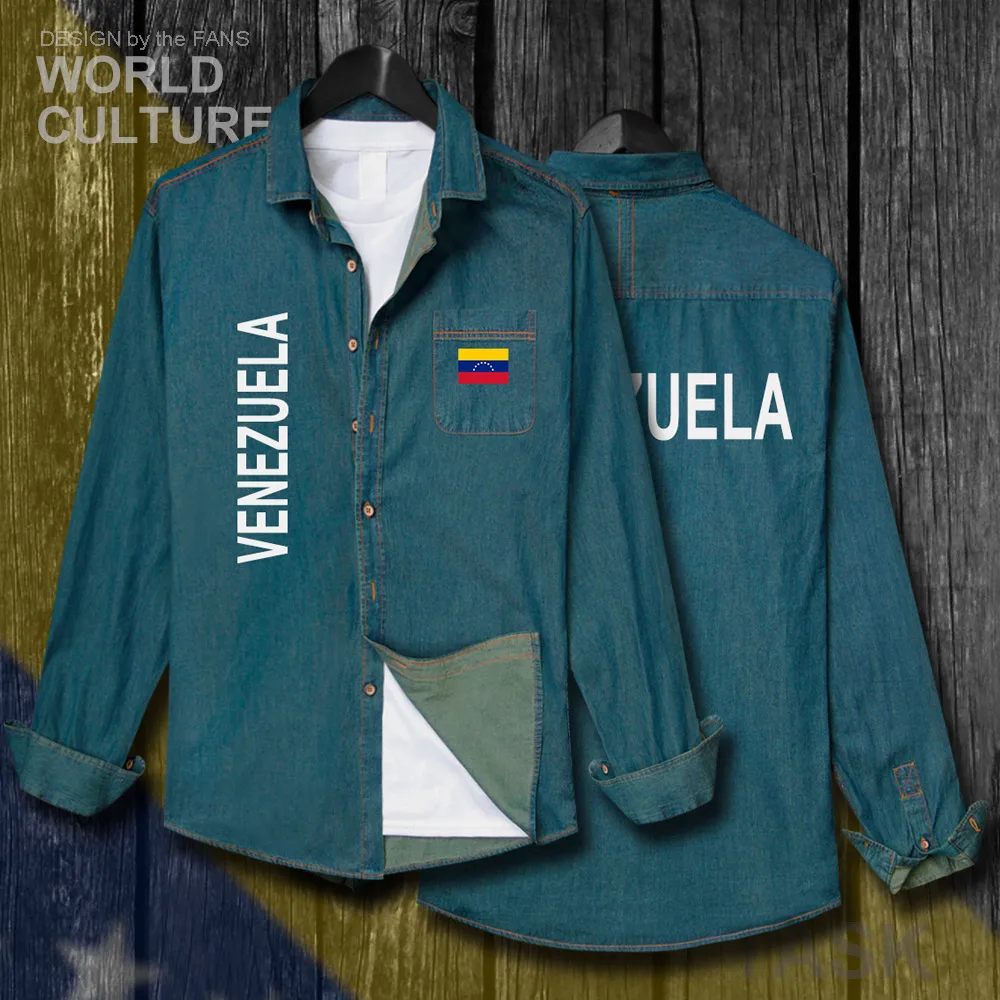 Venezuela Venezuelan VEN VE Men fashion clothes Spring Autumn Cotton Flags Turn-down Collar Jeans Shirt Long Sleeve Cowboy Coat