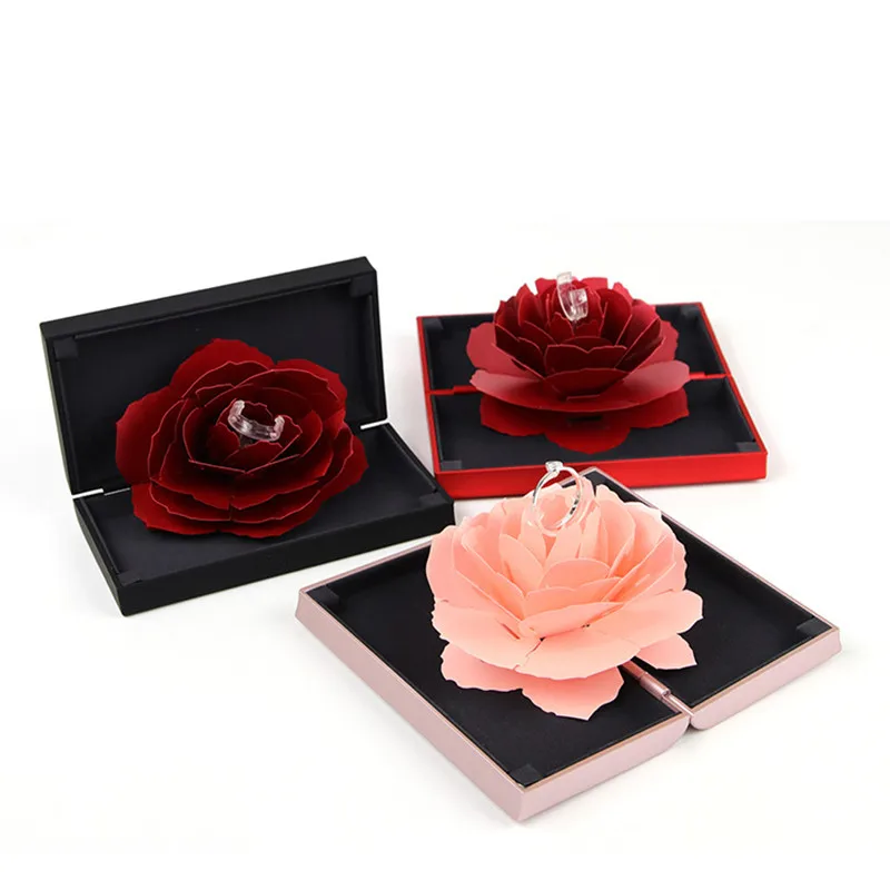 Unique Pop Up Rose Wedding Engagement Rings Box Surprise Jewelry Storage Holder valentine's day Best Gift Boxes For Women