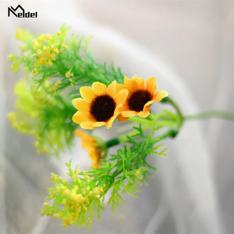 Meldel Wedding Bouquet Bridesmaids ดอกไม้ Nosegay ดอกไม้ประดิษฐ์ Sunflower Baby's Breath Bouquet DIY Home Party ตกแต่งพรหม