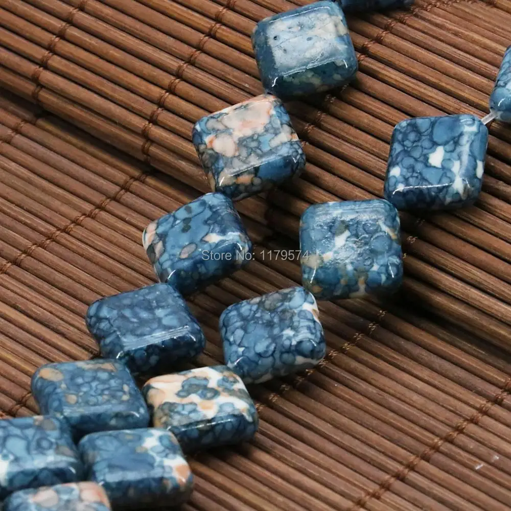 

14mm Hot New Blue Riverstones Rain Flower Rainbow Stone Gems Diagonal Square Loose DIY Beads Crafts Jewelry making Accessories