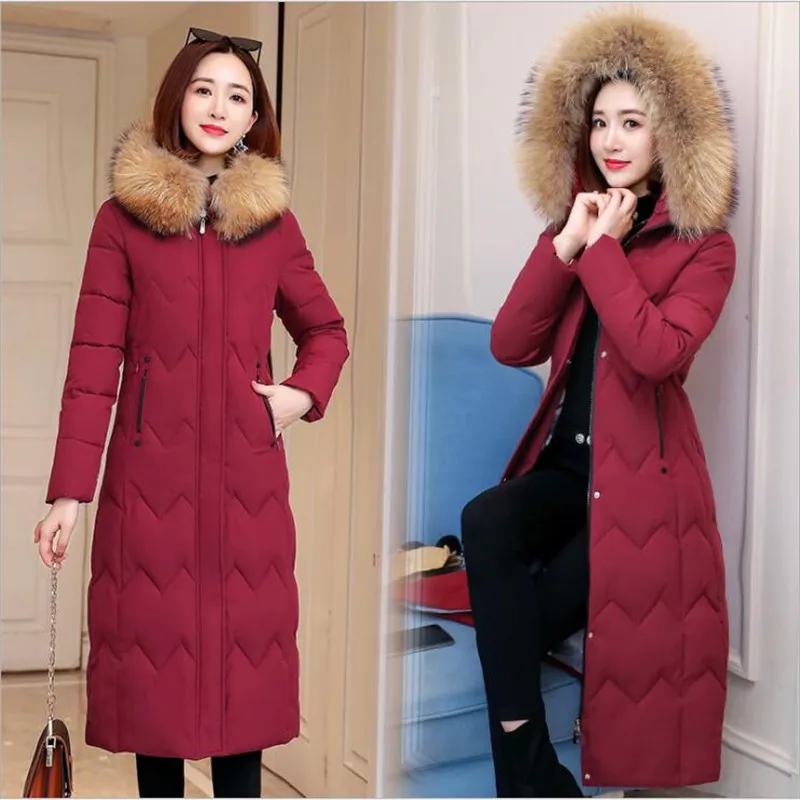 

Women's winter jacket plus long quality large size cotton coat women's fashion hooded fur collar thick warm coat