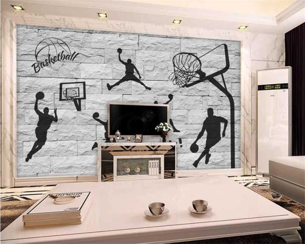 

beibehang 3D brick wall hand painted basketball element wallpaper living room bedroom mural home decoration background wallpaper