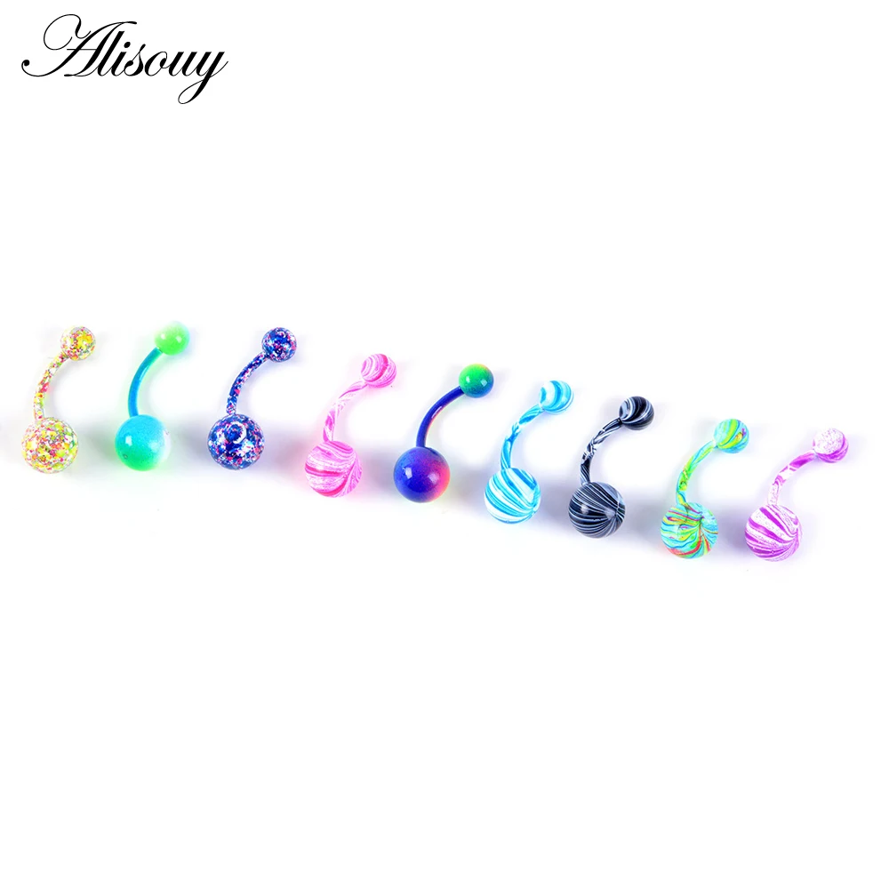 Alisouy Sexy Dangle Spot Belly Bars Belly Button Rings Belly Piercing Surgical Stainless Steel Body Jewelry Navel Piercing Rings