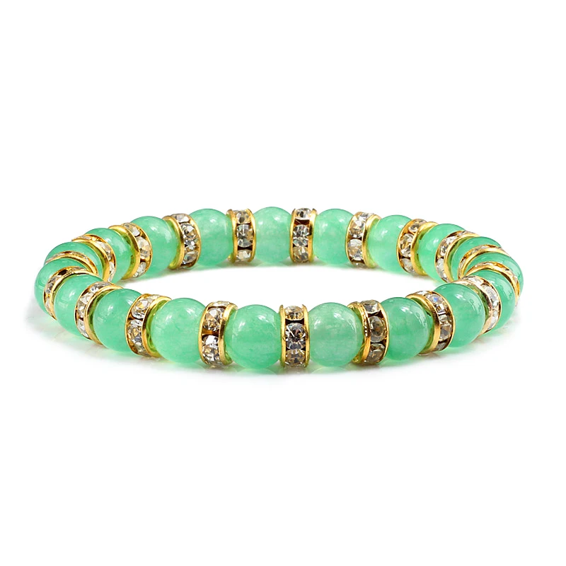 New Chrysoprase Yoga Bracelets Green Aventurine Beads Bracelets for Women Men Friendship Bangles Rhinestone Jewelry Friend Gift