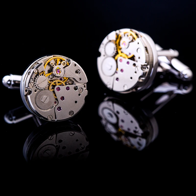 KFLK brand hot wedding present mechanical movement cufflinks men cufflinks silver round button 2020 new products