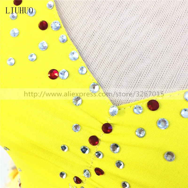 LIUHUO Women Girl Ice Figure Skating Dress Competition Performance Costume Dance Leotard Skirt Roller Adult Teen Yellow Children