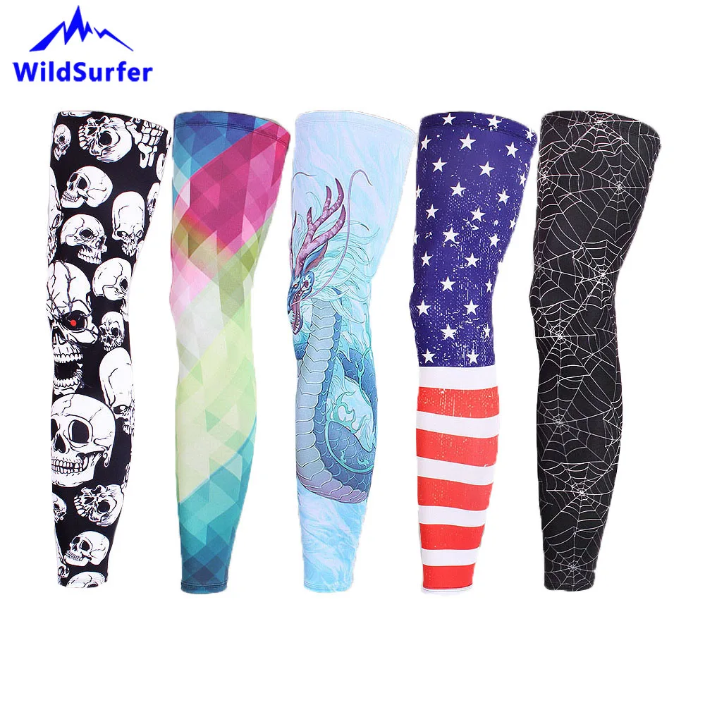 Elasticity Cycling Leggings 2pcs/lot Anti-uv Gaiter Skull Breathable Sport Safety Paisley Running Basketball Football Leggings